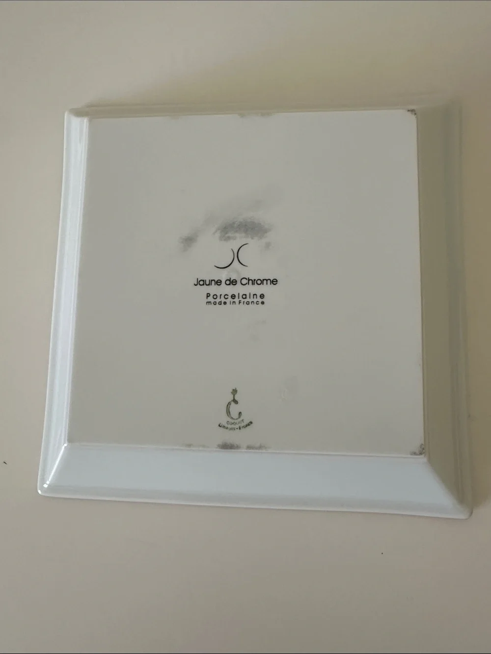 JL Coquet French Luxury White Porcelain and Gold Glaze Rim Vanity Crest Tray